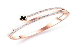 Super scintillant mode luxe designer diamant zircon belle chance laisser rose or titane acier bracelet bracelet pour femme fille6395885