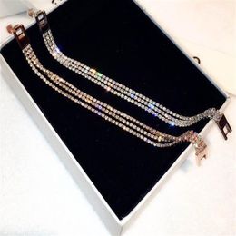 Súper brillante NUEVO INS Fashion Designer Luxury Luxury Full Diamond Link Chain Bracelet for Woman Girls 17cm Rose Gold Silv249y