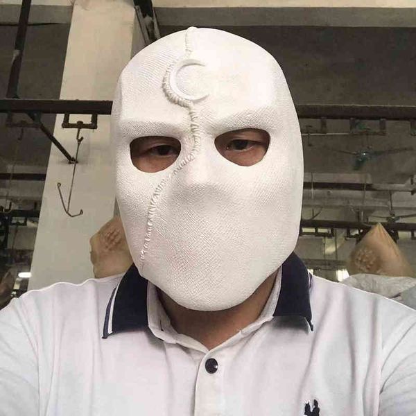 Superhéroe Moon Knight Cosplay Disfraz Máscaras de látex Casco Mascarada Accesorios de Halloween Fiesta Disfraz Arma Props G220412