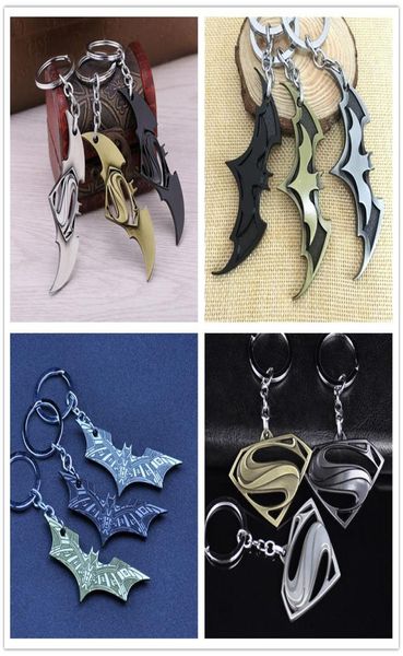 Superhéroes Batman Superman Llave de metal Colgante Llaveros Llavero cómico Animal Murciélago Encantos Llavero Anillos Regalo de Navidad Fans Drops5689020