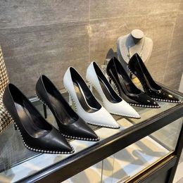 Super haut talon pompe chaussures femmes en cuir chaussures de créateur de luxe perle décorative pointue robe chaussure 10 cm talon noir blanc premium banquet fête sandale de mariage