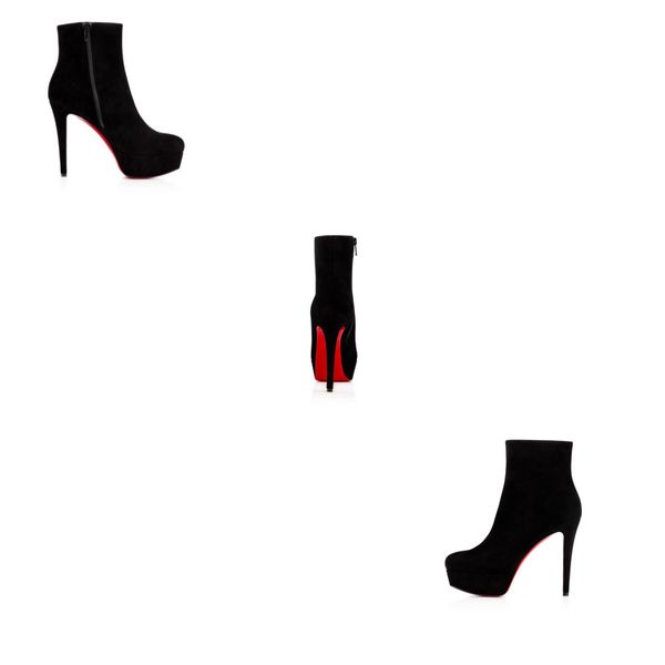 Chaussures super hautes Bottes de cheville pour femmes Designer de luxe Paris Red Semed Chaussures bianca pompe booty noire en cuir en cuir veau velours épais semelles avec fermeture à glissière EU35-43
