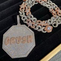 Super Hotsale Bling Iced Out Gold plaqué complet CZ Nom de lettre personnalisée Hexagon Collier Bijoux de bijoux avec chaîne de corde de 3 mm 24 pouces