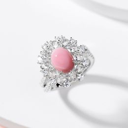 Bague en argent 925, rose Super immortelle, Texture naturelle Rare, perle de conque, diamant en argent 925, Style ovale pour femme