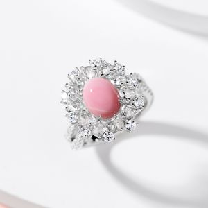 Super Onsterfelijke Roze Zeldzame Natuurlijke Textuur 925 Zilveren Ring Conch Bead Ring 925 Zilveren Diamant Ovale Stijl Vrouwelijke