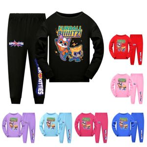 Super Kitties kleding Kids SuperKitties Pama Sets Toddler Boys Spring Nightwear Baby Girls Lange Mouw Tops+Pants Pijama Set L2405