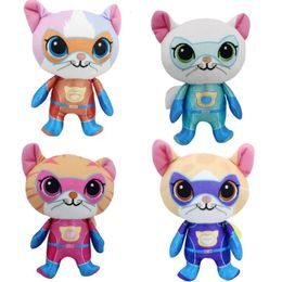Super Kitty Team Crystal Soft Plush Toy Doll Blue Kitten Green Yellow Childrens Holiday Gift 240416