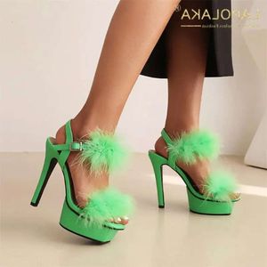 Super lapolaka femme sandales d'été élevés talons minces chaussures de plate-forme plume de décro sexy club de fête robe cosplay aae