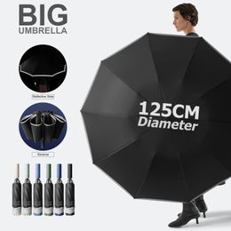 Super grand parapluie pliant automatique de 125CM pour hommes, imperméable, coupe-vent, forte sécurité, réfléchissant, renforcé, grands parapluies de Golf 240123