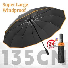 Super grand parapluie pliant automatique de 135CM pour hommes, imperméable, coupe-vent, forte sécurité, réfléchissant, renforcé, grands parapluies de Golf 240301