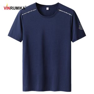 Super gran tamaño L-9XL hombres verano casual marca negro manga corta camiseta camisetas tops hombre elástico o-cuello azul camisetas 210623