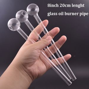 Tubo de vidrio de gran longitud Tubos para quemador de aceite 20 cm 8 pulgadas de espesor Transparente Grandes accesorios para fumar Herramienta Pipa para fumar a mano Aceptar personalizado personalizado