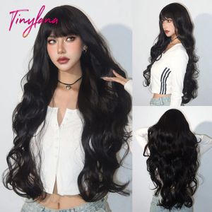 Super longs perruques synthétiques ondulées noires avec une frange pour femmes Afro Dark Water Wave Halloween Cosplay Natural Hair Wig résistant à la chaleur 240402