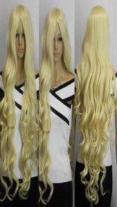 Perruque de cheveux synthétiques cosplay à frange ondulée blond clair très longue environ 1M9370887