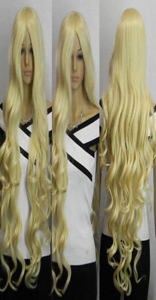 Perruque de cosplay synthétique à frange ondulée, blond clair, très longue, environ 1M1344435
