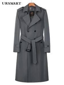 Super Long Wind Breakher Men'sbritish Trench CoatDouble-Breasted Mid-Gray Long Dress Spring en herfst over knie Fashion THI 240323