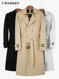 Trench-coat imperméable coupe-vent Super long pour hommes, jaune miel, coton polyester classique, mode britannique, imperméable 240106
