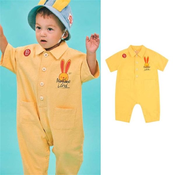 Super Lovely Toddler Garçons et Filles Barboteuse Corée Design Mode Élégant Jaune Lâche Jouer Costume Bébé Survêtement 210619