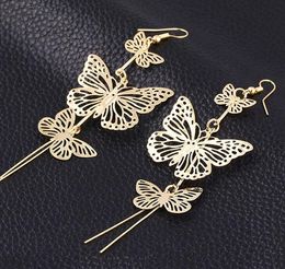 Super lage verkoop! 100mm Multi-Storey Long Hollow Tassels Butterfly Earrings Golden Silvery Girl / Madam Earrings 10 Pairs