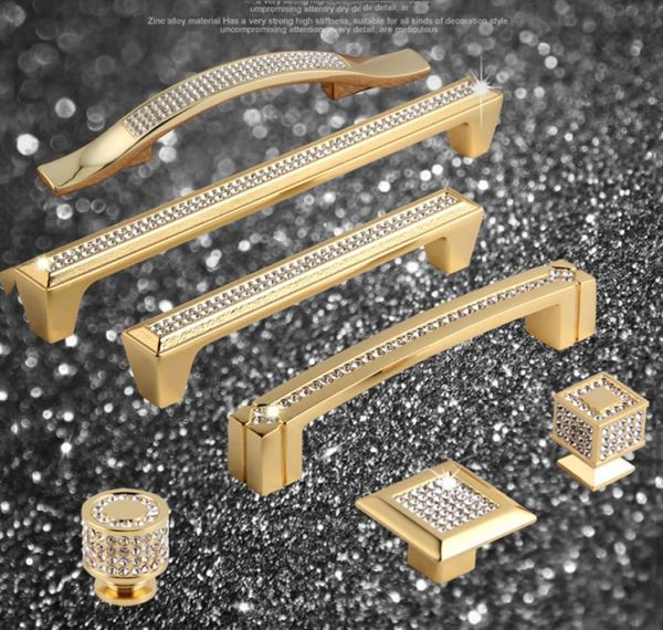 Boutons de meuble à tiroirs en cristal tchèque, Super luxe, or véritable 24K, poignée de porte, boutons de meubles, ne se décolore jamais, 8162179