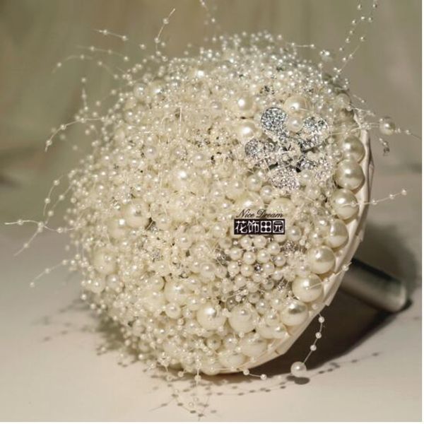 Super Luxe Bouquet De Mariage Fleurs Cristaux Strass Perles Artificielle Bouquet De Mariée Satin Fleurs Jardin Église Plage Mariage