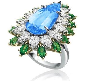 Super Luxury Women Jewelry 925 STERLING Silver Natural Gemstone Gemstone Aquamarine Diamond Crystal Anneau de fiançailles nuptiale Taille 6107420451