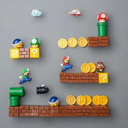 Super Ma Bros bricolage scène de réfrigérateur aimants 3D décoration de réfrigérateur balle champignon tortue autocollant mural ensemble maison Collection cadeau 240131