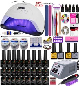 Super Manucure Set Acrylique Kit de ongles avec 8454W Machine de manucure de lampe à ongles 101827 PCS Gel Polish Set Tools Kit1436253