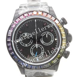 Super hommes TWF usine automatique cadran noir avec bâton 40 mm d'épaisseur revêtement DLC couleur arc-en-ciel bijou lunette à crête chronographe montres-bracelets