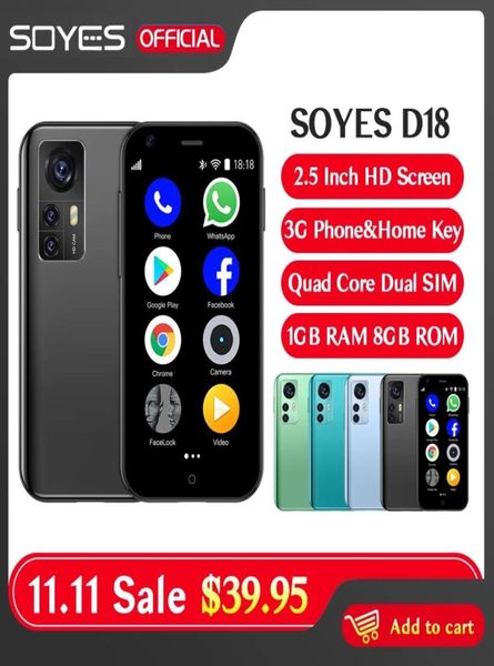 Super Mini Teléfonos celulares de teléfonos inteligentes Android desbloqueó Google Play Soye Soyes MTK6580 Quad Core 1GB 8GB 50MP Dual SIM Mobile Phon5274248