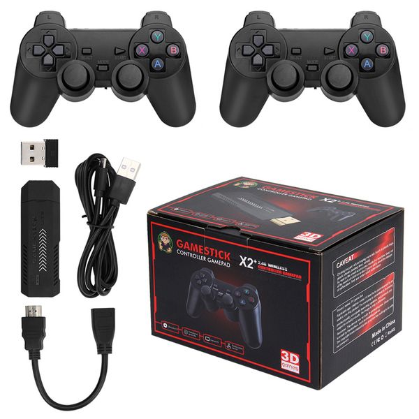 X2 Plus Game Stick 4K Hôte nostalgique Console de jeu vidéo rétro 3D Contrôleurs sans fil 2,4 G Système HD 4.5 41 000 jeux intégrés 40 émulateurs