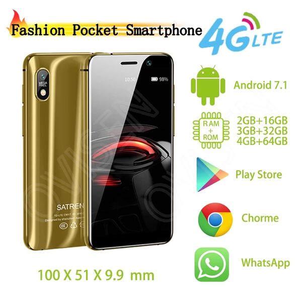 Super Mini Pocket Dual 4G-LTE Smartphone Android Satrend S11 Quad Core Téléphone portable ultra mince Google Play Store Double carte SIM Téléphone portable