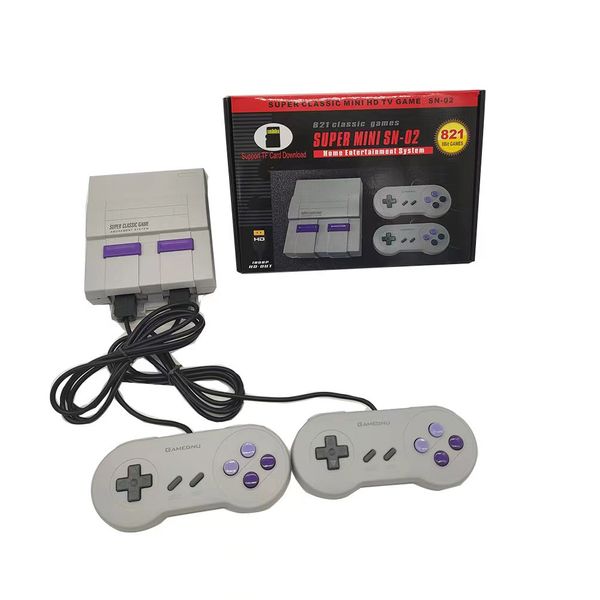 Super Mini SN-02 Console de jeu rétro avec deux contrôleurs Joueurs de jeux vidéo classiques intégrés 821 jeux 8 bits pour SFC SNES dans une boîte de vente au détail