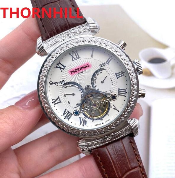 Super modèle automatique mécanique grain squelette fleurs montre hommes auto-remontage cadran creux suisse véritable vache italie montres en cuir de haute qualité en gros