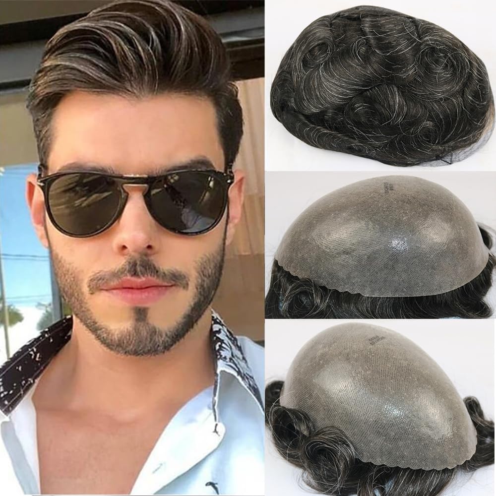 Super Natural Hairline Human Hair Mens Toupee Free Style 10x8 inch Thin Skin Hairpieces Replacement Systems Men Hair