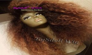 Super Naturel Synthétique Deux Tons Noir Ombre Brun Couleur Cheveux Afro-Américain Perruque Résistant À La Chaleur Crépus Bouclés Avant de Lacet perruques pour W5995512