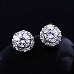 Súper recién llegado, pendientes chapados en oro blanco de 18 quilates para amigos, pendientes grandes de diamantes para mujer, pendientes de circón 2769