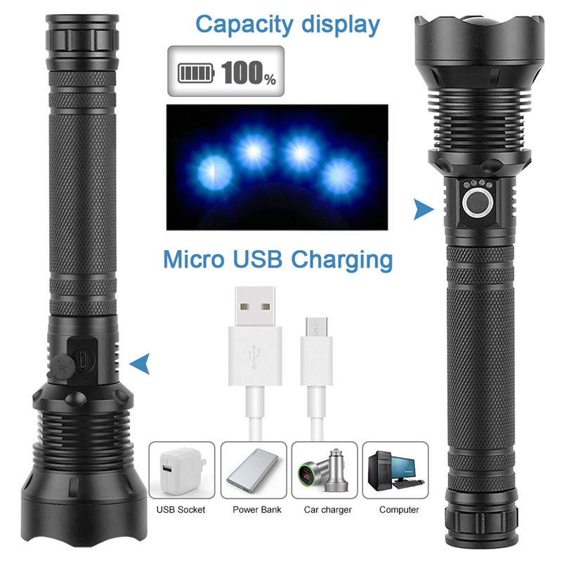 Super мощный светодиодный фонарик XHP70 тактический факел USB аккумуляторная линтна водонепроницаемая лампа ультра яркий фонарь кемпинг