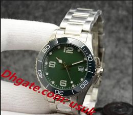 Super kwaliteit 41 mm herenhorloges automatisch mechanisch uurwerk stalen armband concas keramische bezel met HYDROCONQUEST hardlex glasmarkeringen groene wijzerplaat