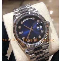 SUPER QUAND MENS WORD 36 mm Day Date Ref.128239 Automatic mécanical Blue Down Oyster Steel Bracelet Super Edition Wristwatch Boîte d'origine