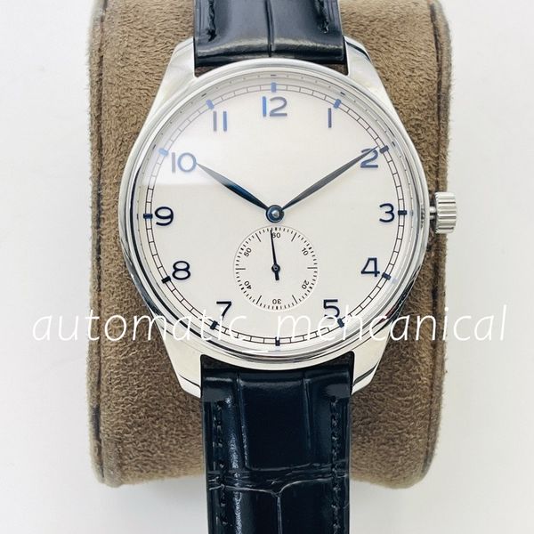 Super Qualité Montre Homme 40mm Blanc Chiffres Arabes Cadran Mouvement Mécanique Automatique 6'o Horloge Seconde Main Cercle Verre Saphir Miroir Montre-Bracelet