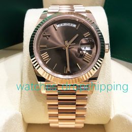 Super Quality Mens Watch 41 mm Daydate 18K Rose Gold Brown Roman Dial Asia 2813 Movement Automatic Mechanical Ref.228235 Sapphire Glass President Polshipwatch