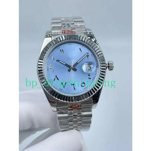 Montres pour hommes de qualité supérieure 41 mm Cadran bleu menthe Lunette cannelée en acier Glace Mouvement mécanique automatique Mot Usine Verre Saphir BP Montres-bracelets d'usine