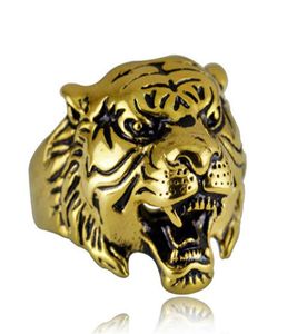 Punk Rock Mens Mentiers Punk Rock Anneaux Vintage Gothic Skeleton Silver Jewelry 18K Gold Tiger Skull Ring Men Us Size KKA195744756