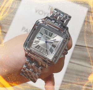 Super kwaliteit vierkante romeinse tank wijzerplaat horloges luxe roestvrijstalen lederen band automatische datum quartz uurwerk dagelijkse waterdichte klok klassieke sfeer polshorloge