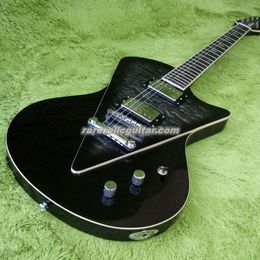 Super Rare Armada Singlecut Guitare électrique grise divisée en forme de V, dessus en érable matelassé, dos noir, incrustation triangulaire incurvée, micros HH, contour de coupe du ventre