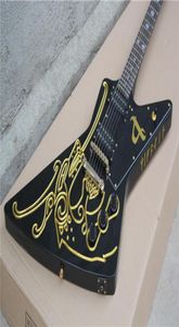 Super zeldzame op maat gemaakte glanzend zwart goud snijden scroll top explorer elektrische gitaar gold hardware6524370