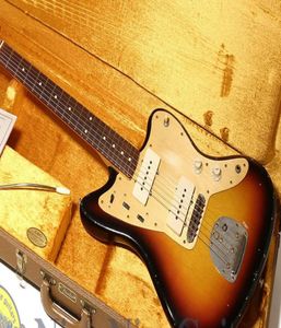 Super zeldzame masterbuilt 58 Jazzmaster Relic door John English Sunburst Electric Guitar Anodized Gold Pick Guard Letter Slim Cshap6126310