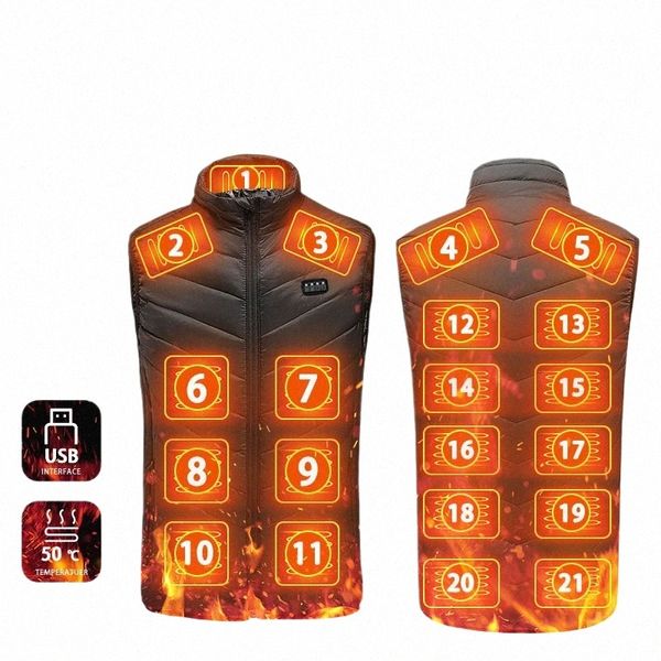 Remise Chaude Gilet chauffant pour hommes et femmes, 21 ZONES de chauffage, veste chaude d'hiver, Usb, auto-chauffant, doudoune thermique, 344v #