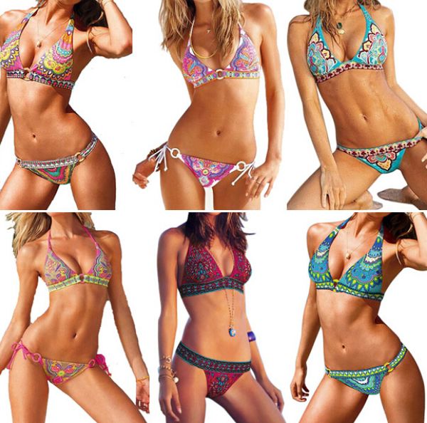 Súper sexy Indiana Totem Bandeau Conjunto de bikini acolchado Estilo bohemio Ropa de playa sexy para mujer Traje de baño 6 colores S-XL